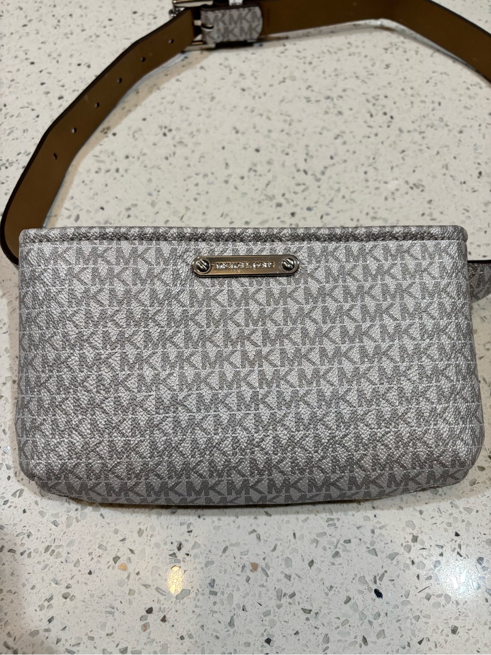 Michael Kors Metallic Silver MK Logo Mini Belt Bag